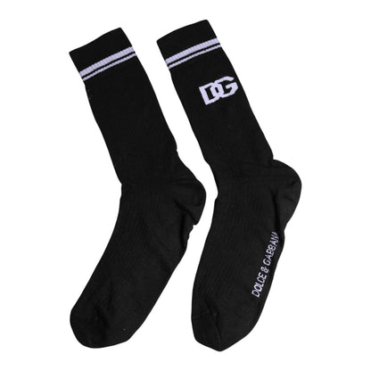 Dolce & Gabbana Black Cotton Logo Mid Calf Men Socks