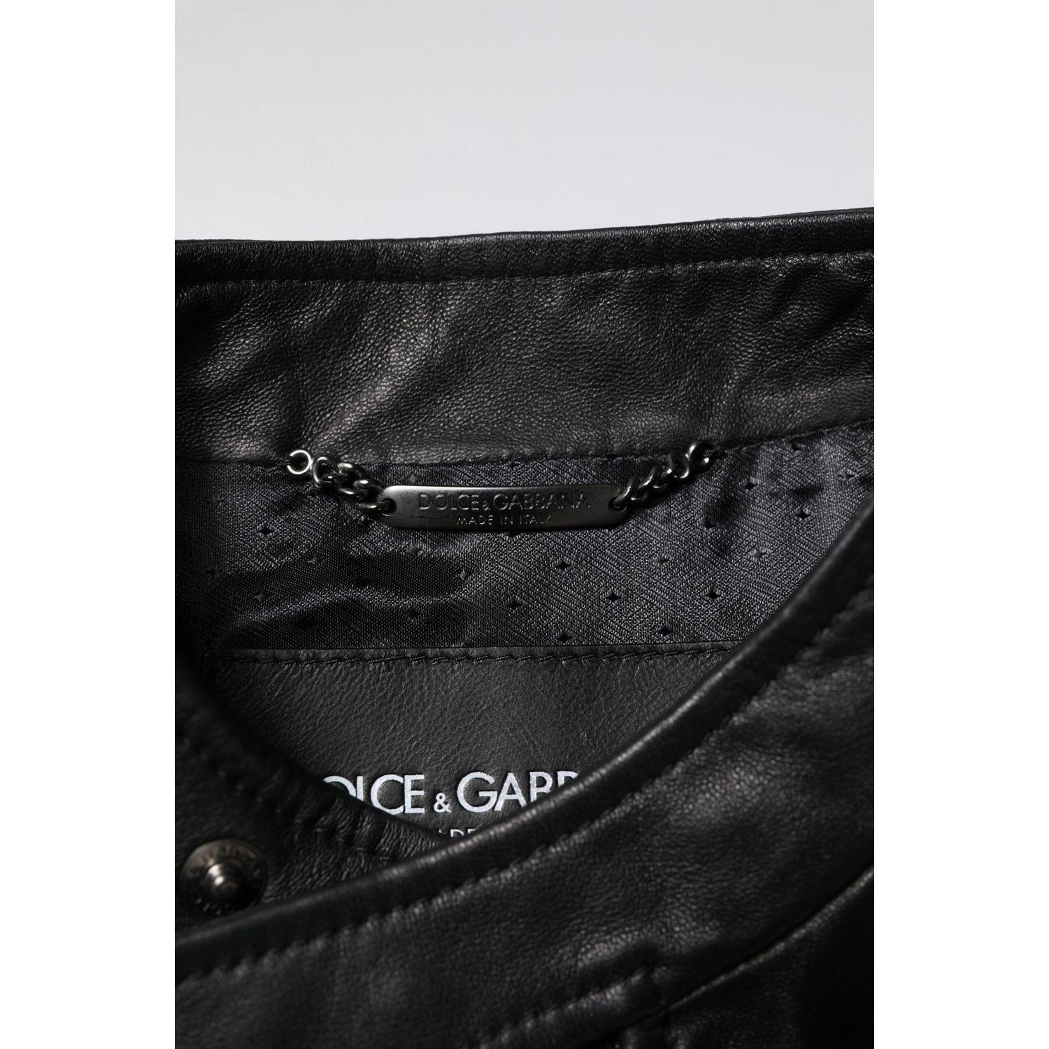 Dolce & Gabbana Black Sheep Leather Biker Full Zip Jacket