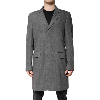 Dolce & Gabbana Gray Wool Single Breasted Trench Coat Jacket