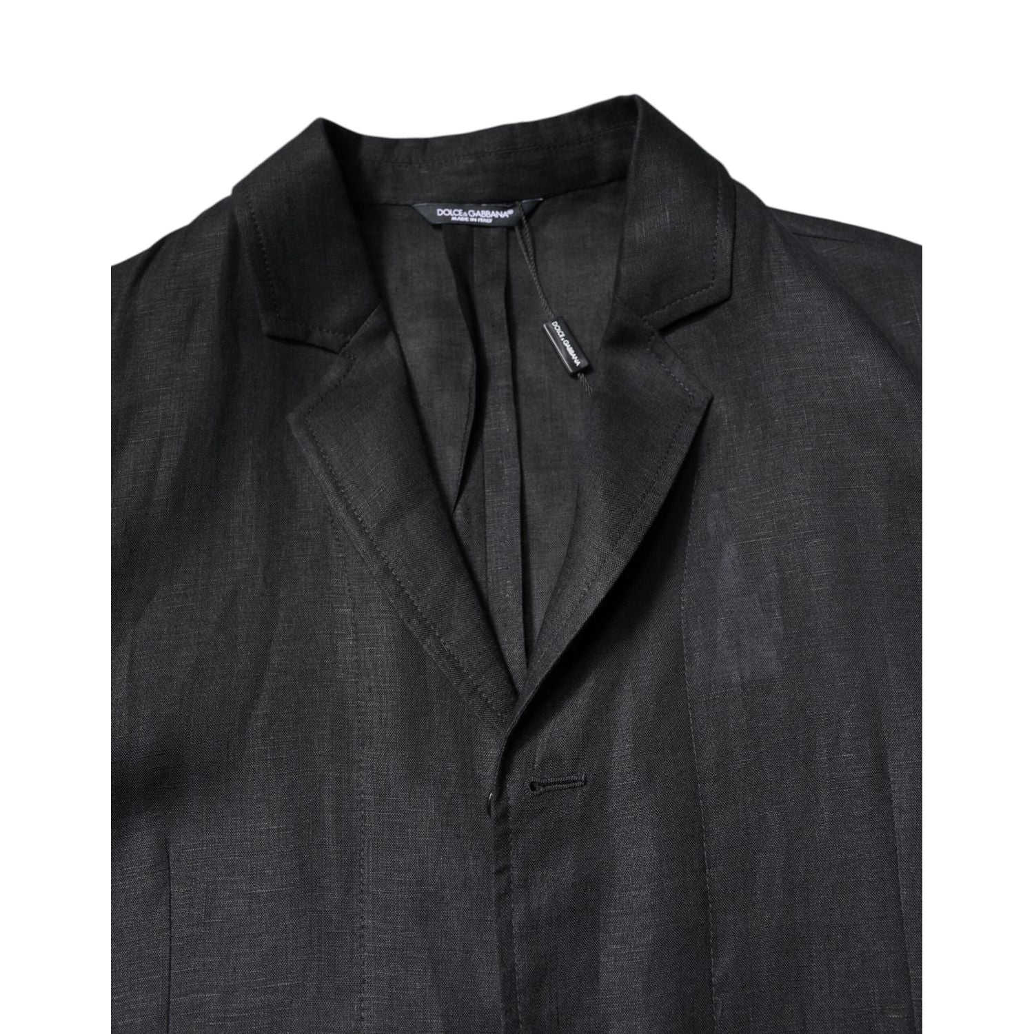 Dolce & Gabbana Black Linen Single Breasted Men Coat Blazer