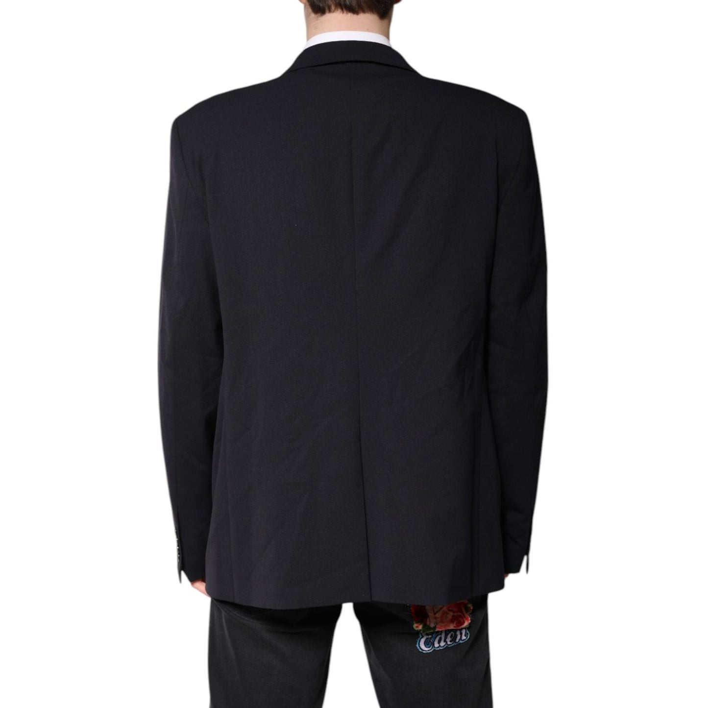 Dolce & Gabbana Dark Blue Wool Single Breasted Coat Blazer