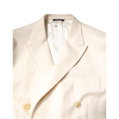 Dolce & Gabbana Beige Cashmere Double Breasted Coat Blazer