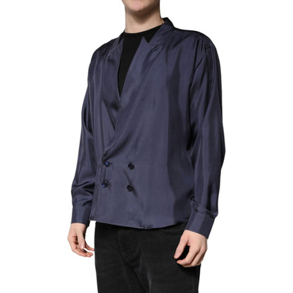 Dolce & Gabbana Dark Blue Silk Double Breasted Shirt