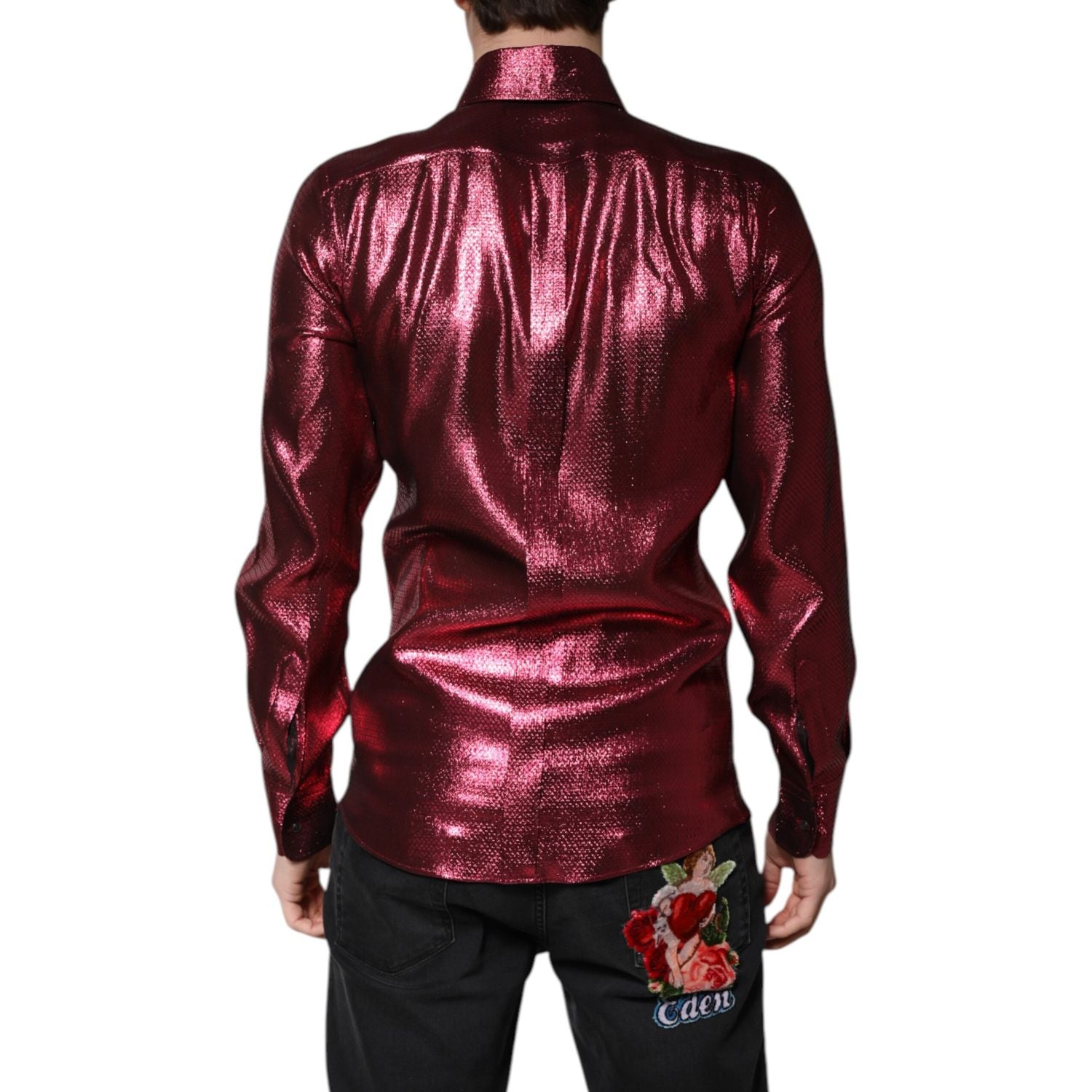 Dolce & Gabbana Metallic Red Cotton GOLD Dress Formal Shirt