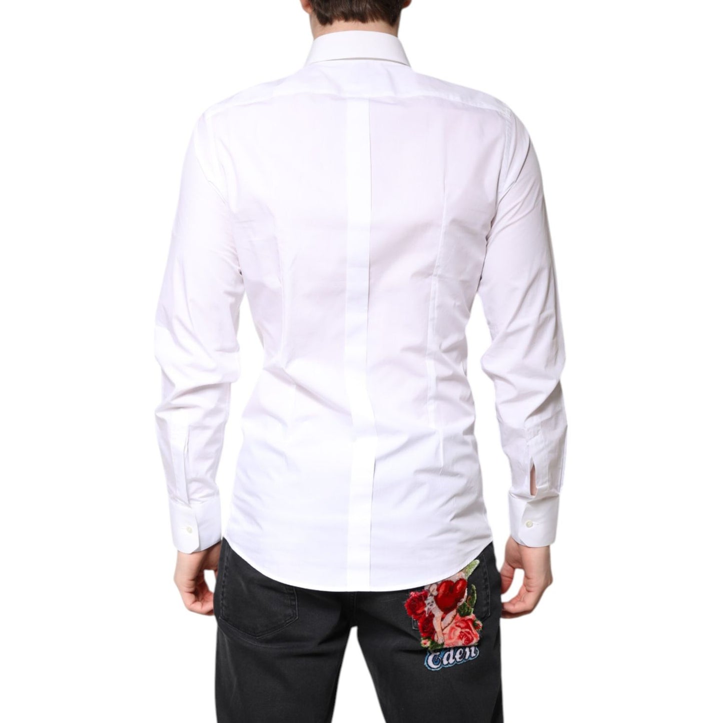 Dolce & Gabbana White Cotton GOLD Dress Formal Collared Shirt