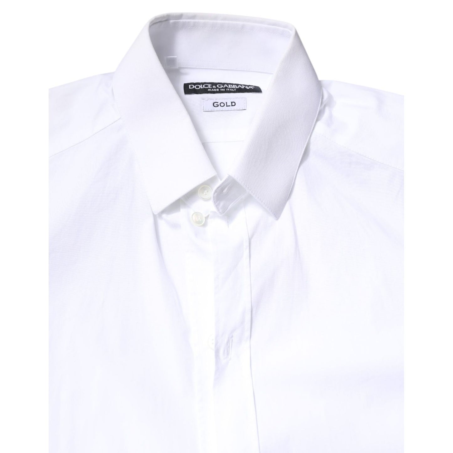 Dolce & Gabbana White Cotton GOLD Dress Formal Collared Shirt