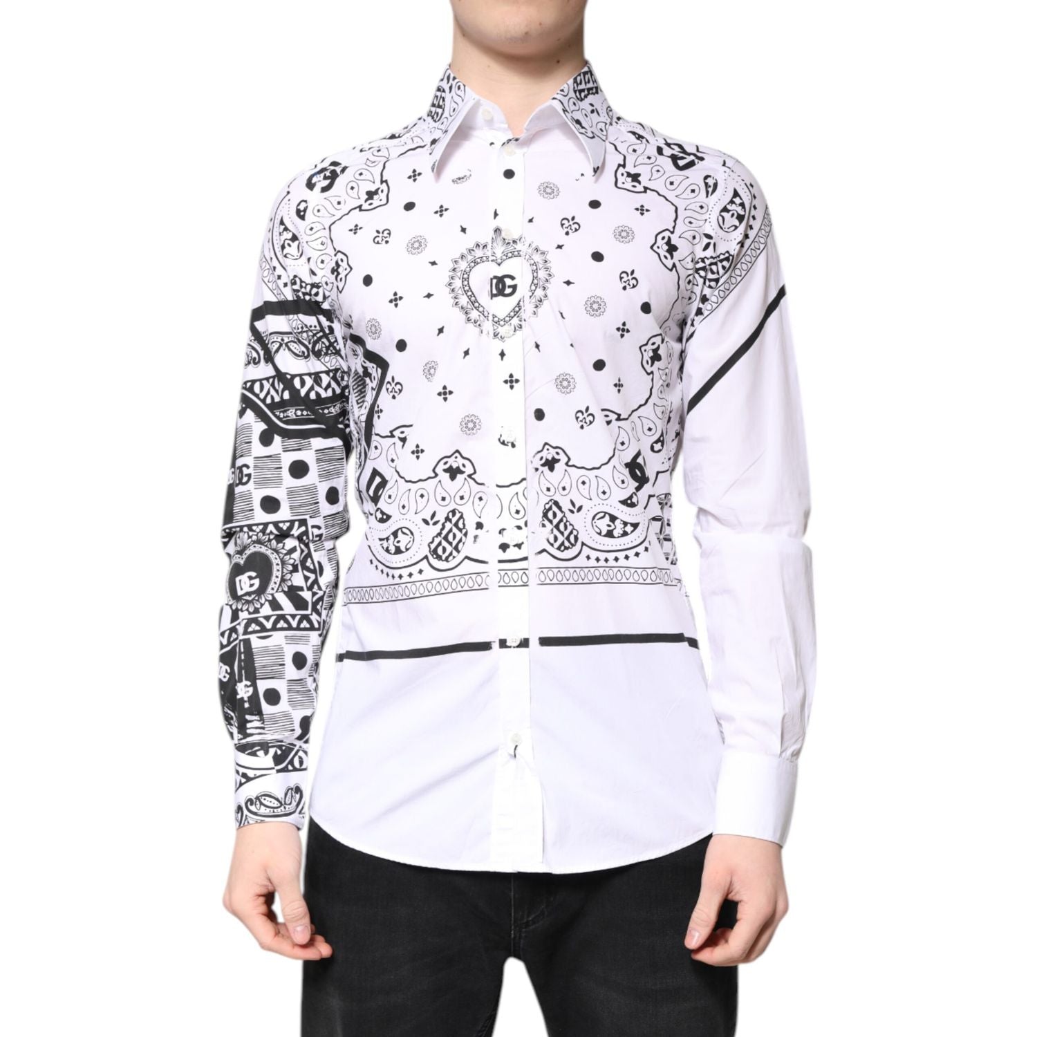 Dolce & Gabbana White Black Bandana MARTINI Men Dress Shirt