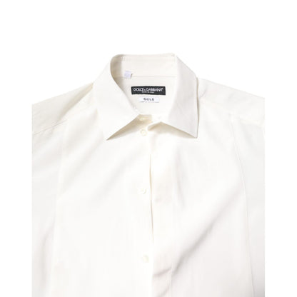 Dolce & Gabbana White Silk GOLD Dress Formal Collared Shirt