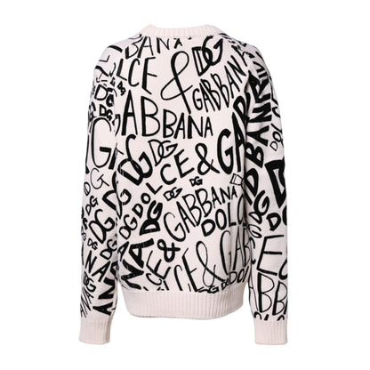 Dolce & Gabbana White Black Logo Print Women Pullover Sweater