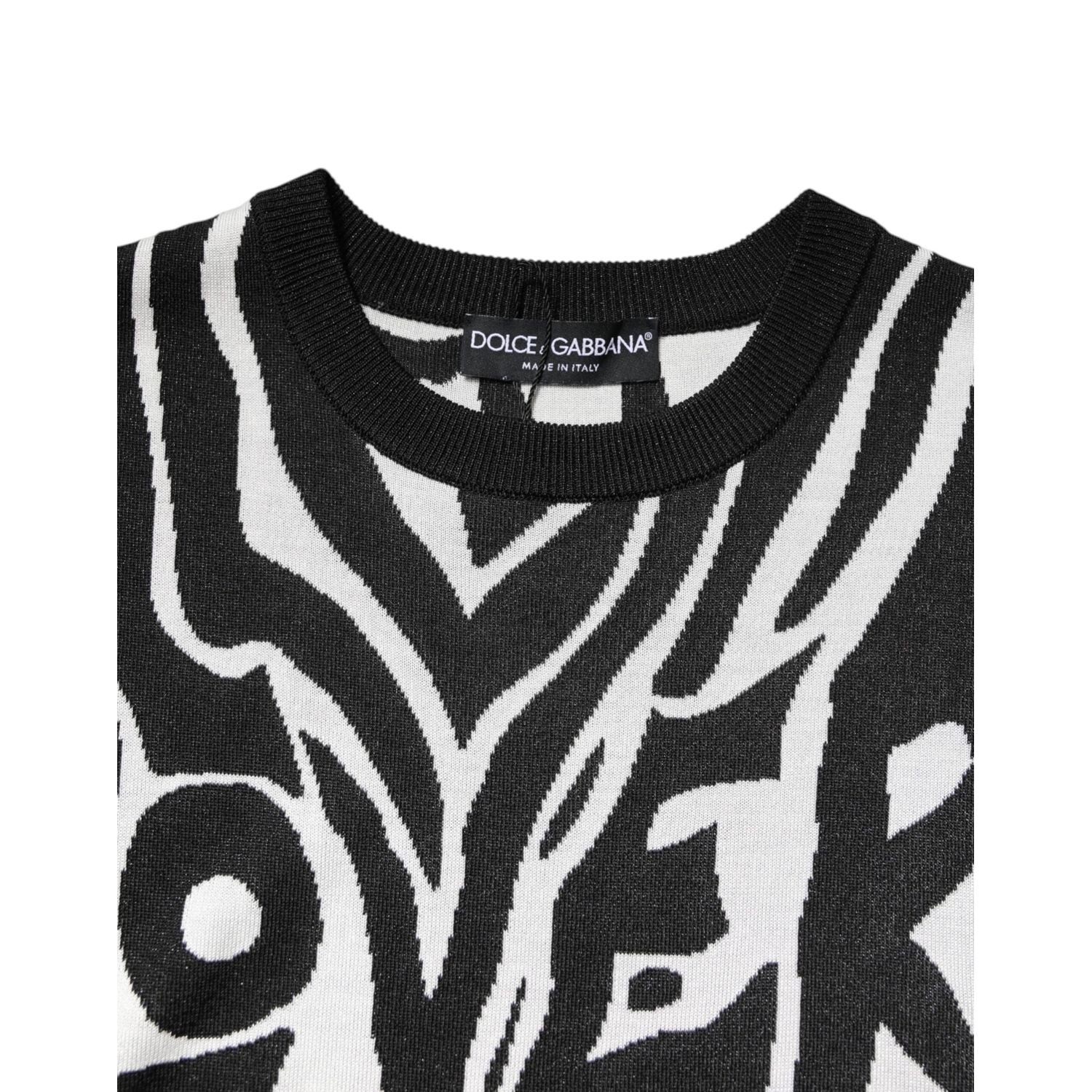 Dolce & Gabbana Black White Print Women Pullover Sweater