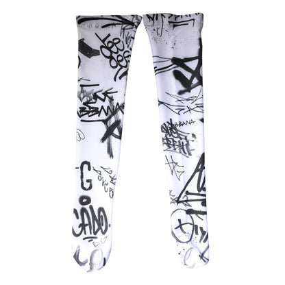 Dolce & Gabbana White Graffiti Cotton Over Calf Stockings Socks