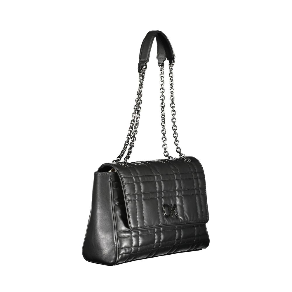 Calvin Klein Black Polyester Women Handbag with chain handles and turnbuckle closure