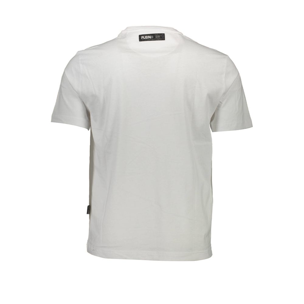 Back view of Plein Sport White Cotton Men T-Shirt, featuring short sleeves and premium cotton fabric, perfect for stylish comfort.