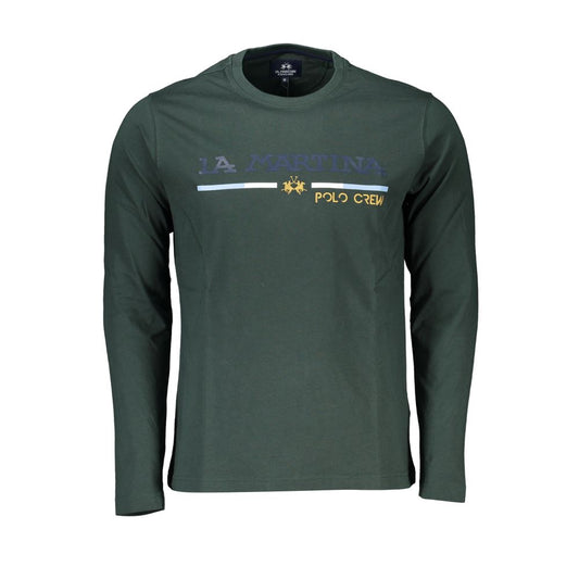La Martina Elegant Green Embroidered Crew Neck Cotton Tee LA-27006-XXL