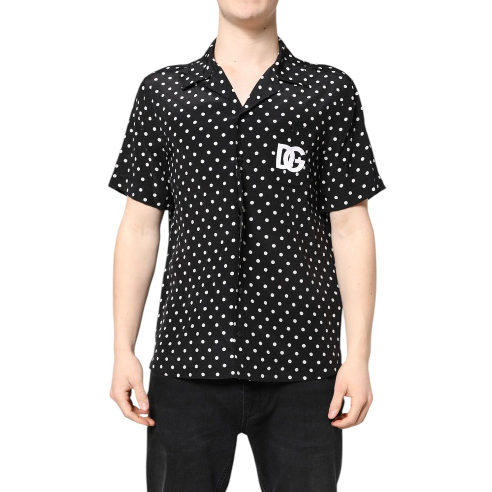 Dolce & Gabbana Black Polka Dot Short Sleeves Casual Shirt TSH87754-38