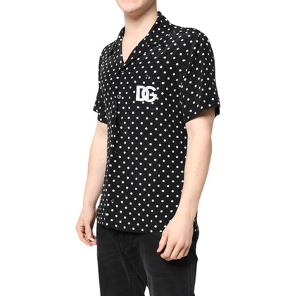 Dolce & Gabbana Black Polka Dot Short Sleeves Casual Shirt