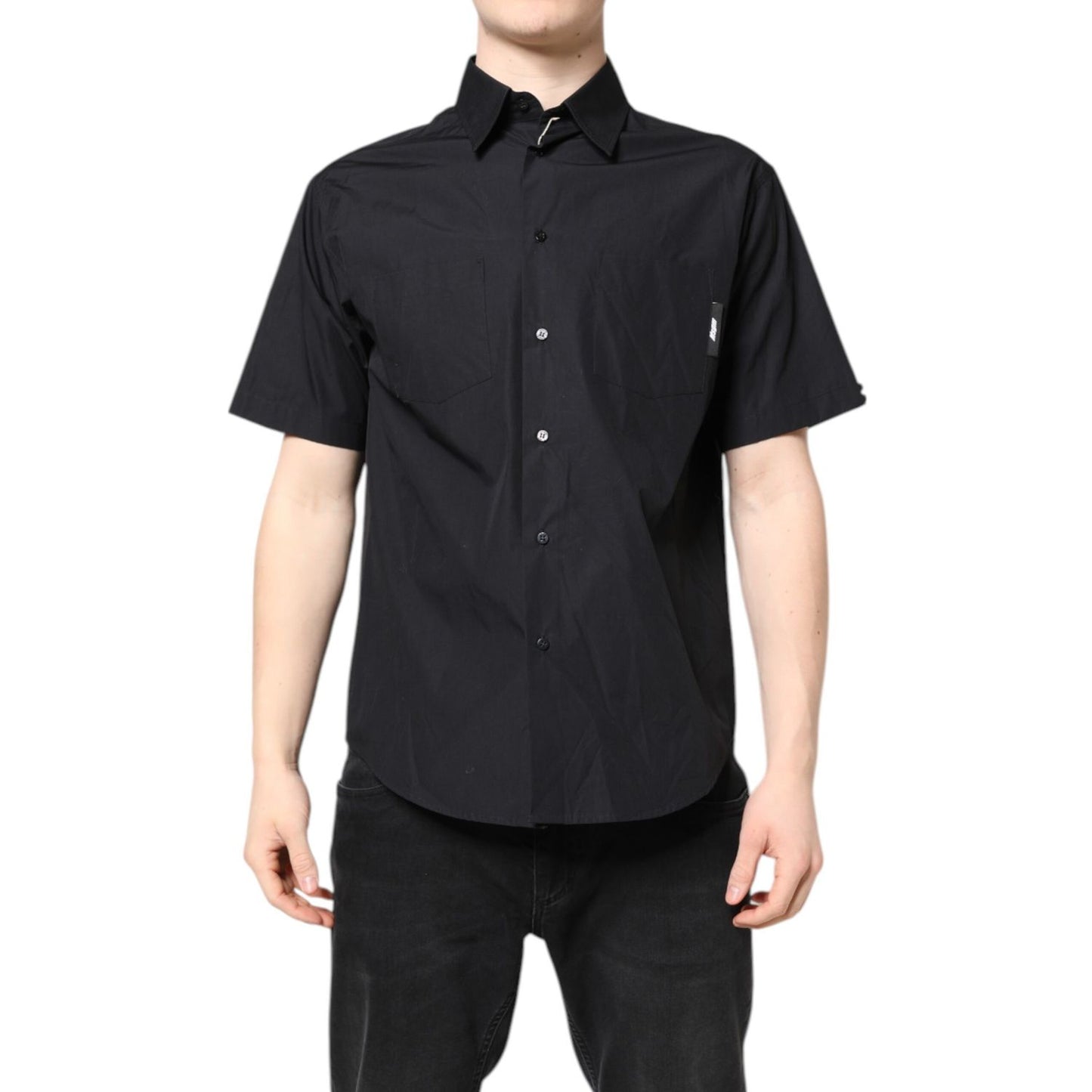 MSGM Black Printed Short Sleeves Collared Men Casual Shirt