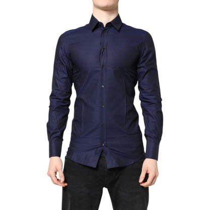 Dolce & Gabbana Blue GOLD Cotton Long Sleeves Men Dress Shirt