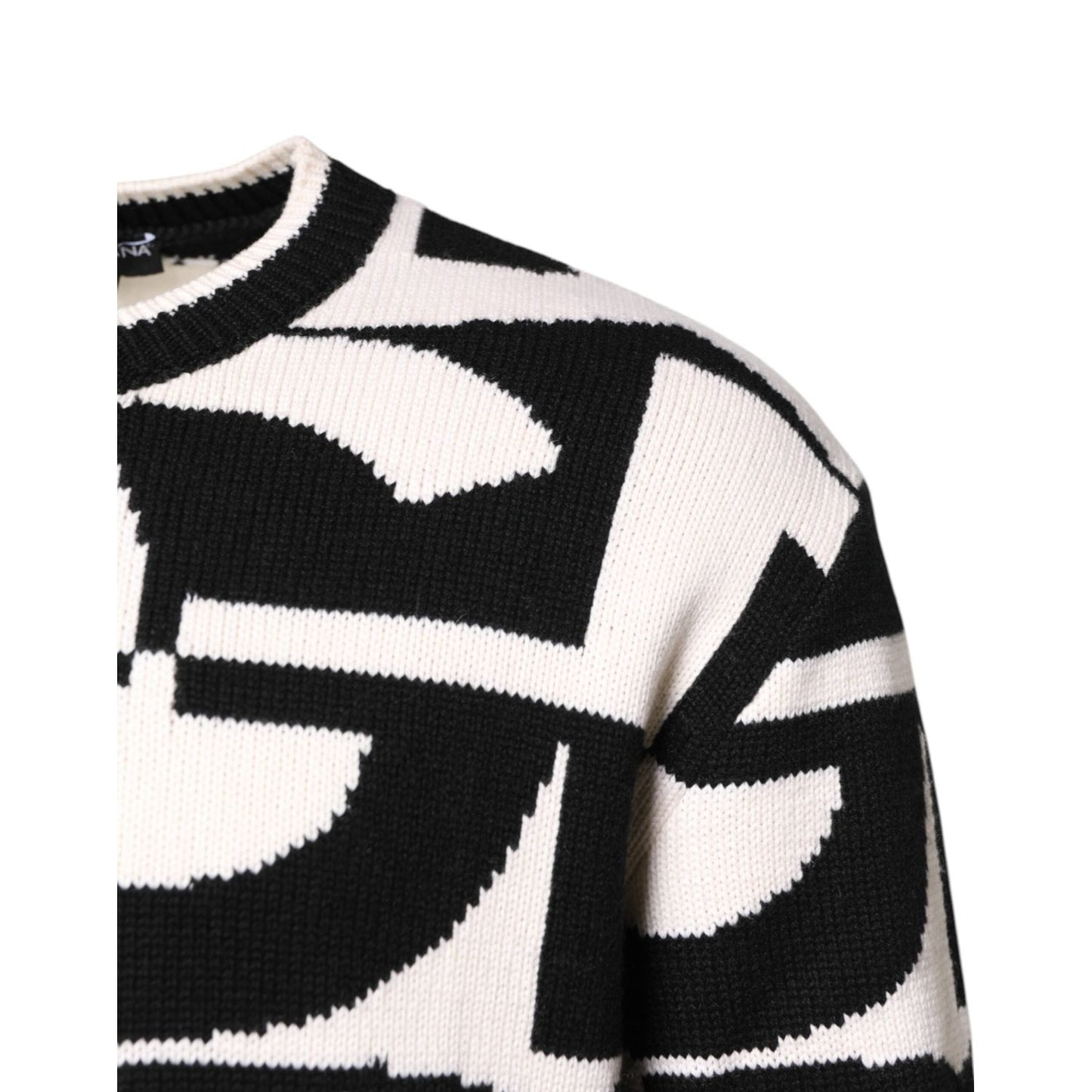 Dolce & Gabbana Black White Knit Logo Print Pullover Sweater