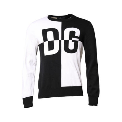 Dolce & Gabbana Black White Knit Logo Print Pullover Sweater