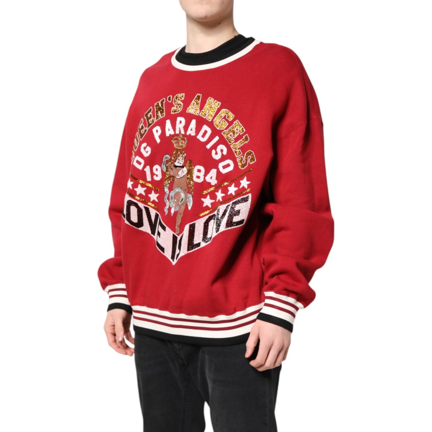 Dolce & Gabbana Red Sequin Knit Pullover Sweatshirt Sweater
