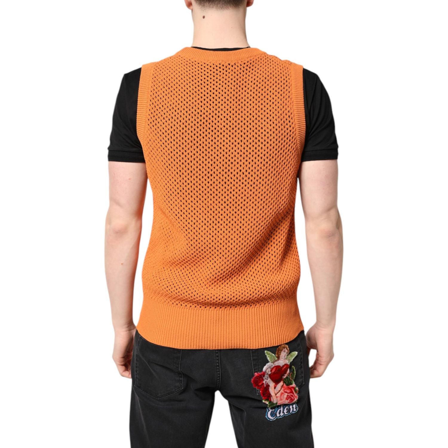 Dolce & Gabbana Orange Cashmere Round Neck Sleeveless T-shirt