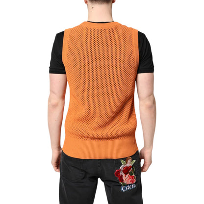 Dolce & Gabbana Orange Cashmere Round Neck Sleeveless T-shirt