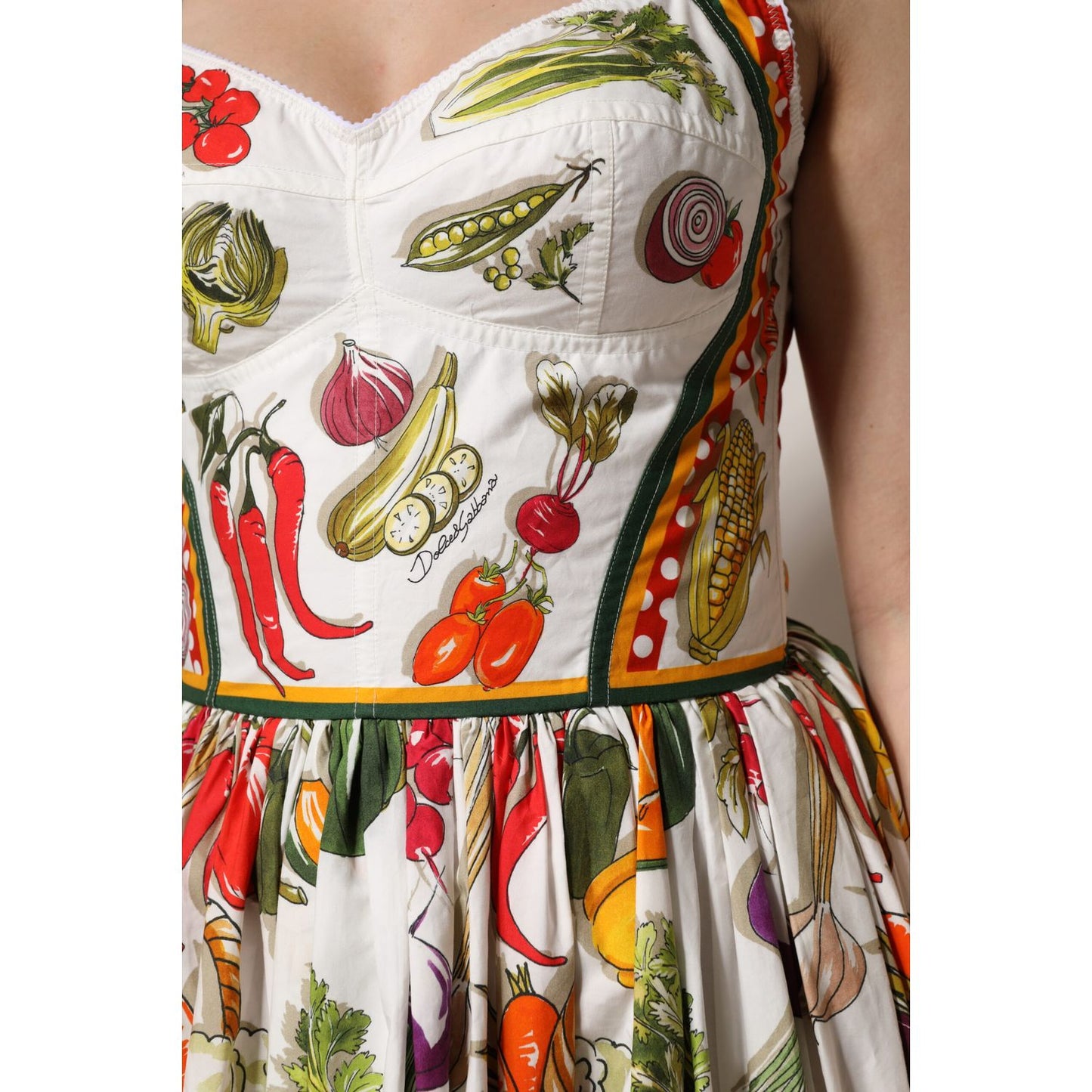 Dolce & Gabbana White Vegetables Sleeveless A-line Dress