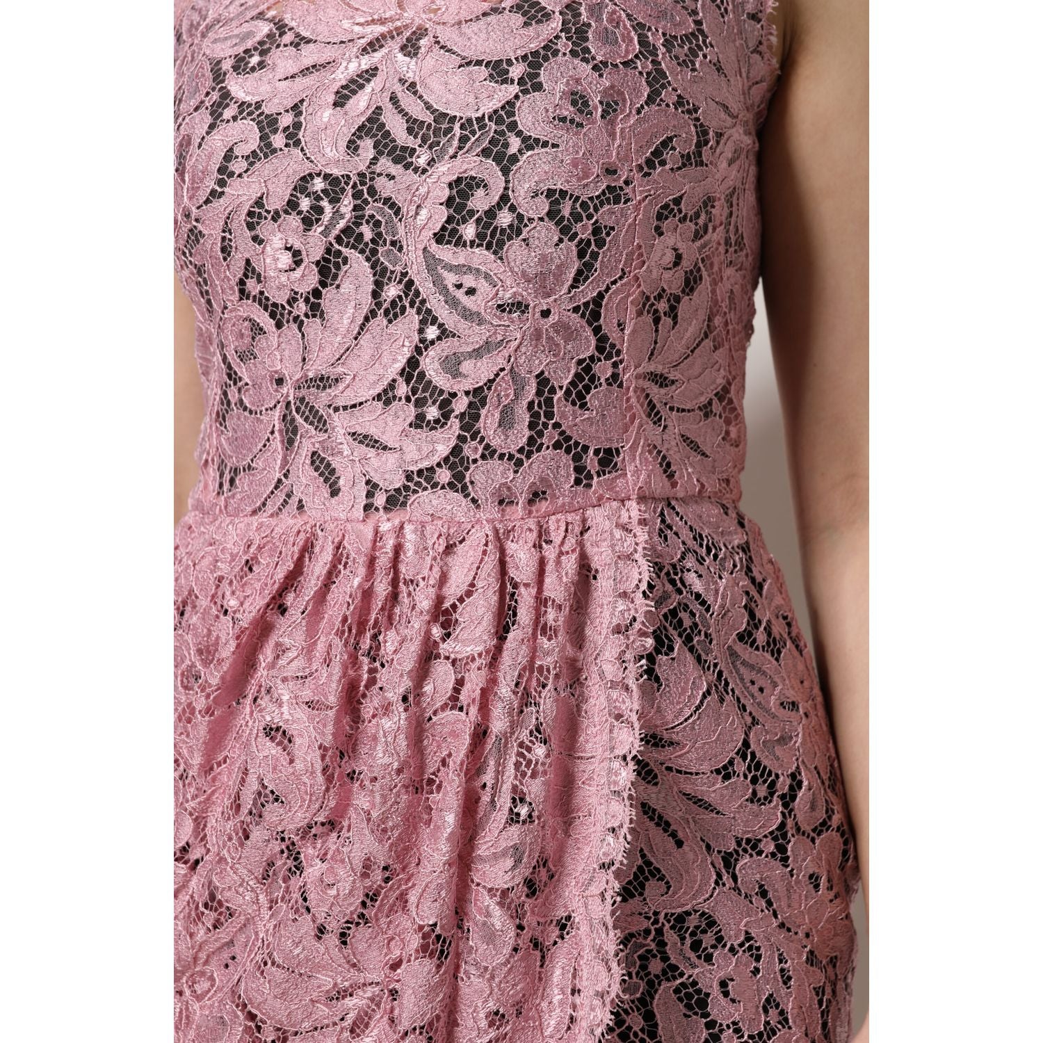 Dolce & Gabbana Pink Floral Lace Sleeveless Sheath Dress