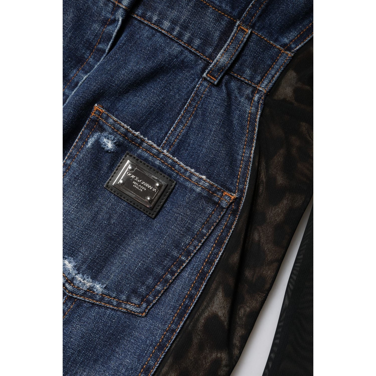 Dolce & Gabbana Black Blue Long Sleeves Denim Mini Dress