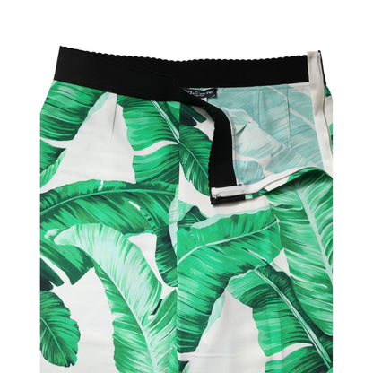 Dolce & Gabbana White Green Leaf High Waist Pants