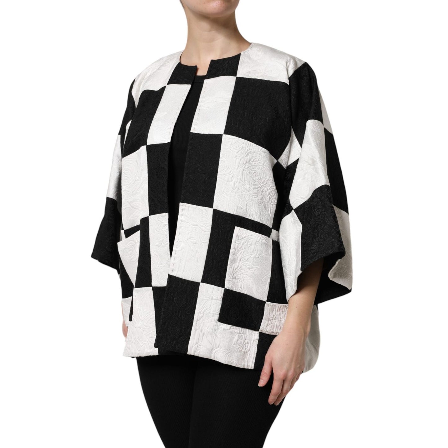 Dolce & Gabbana White Black Patchwork Jacquard Blazer Jacket
