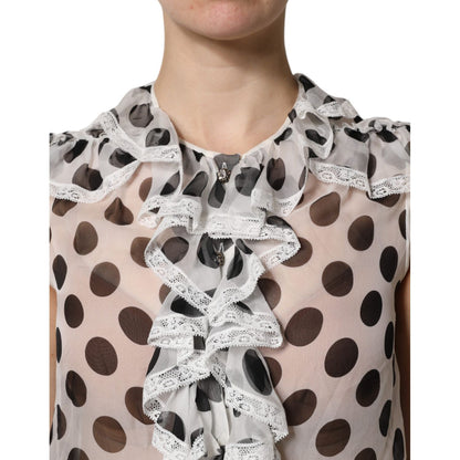 Dolce & Gabbana White Black Polka Dot Cotton Sleeveless Top