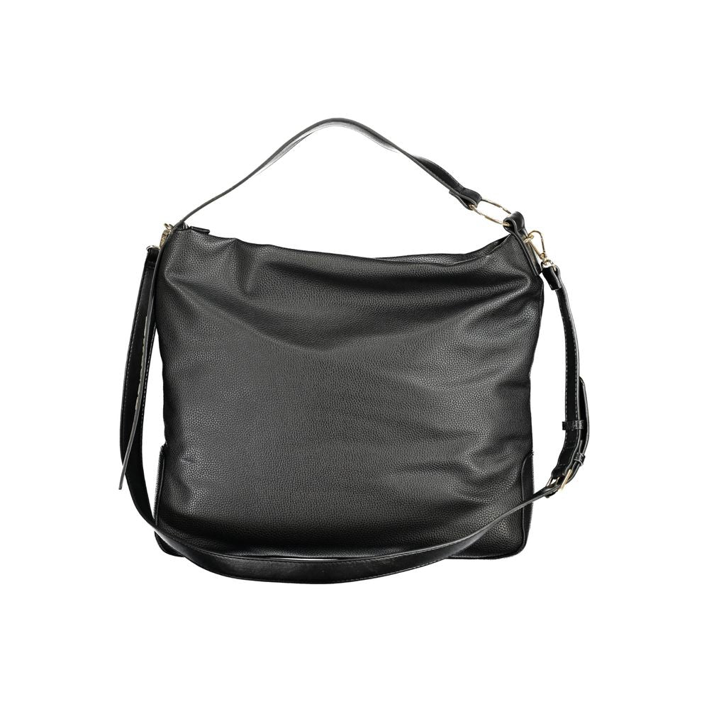 Mario Valentino Black Polyethylene Women Handbag with a single handle and removable shoulder strap, eco-friendly fashion accessory.
