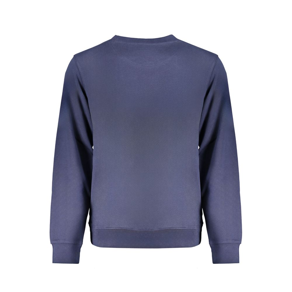 Back view of Wrangler Blue Cotton Men Sweater showcasing classic crew neck and long sleeves, perfect for casual fashion and comfort.