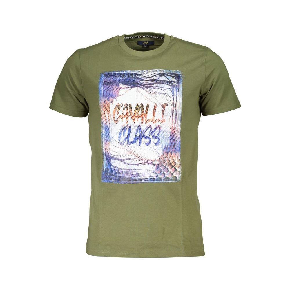 Cavalli Class Green Cotton Men T-Shirt CA-36827-M