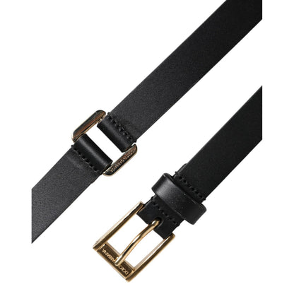 Dolce & Gabbana Black Classic Gold Metal Logo Buckle Belt