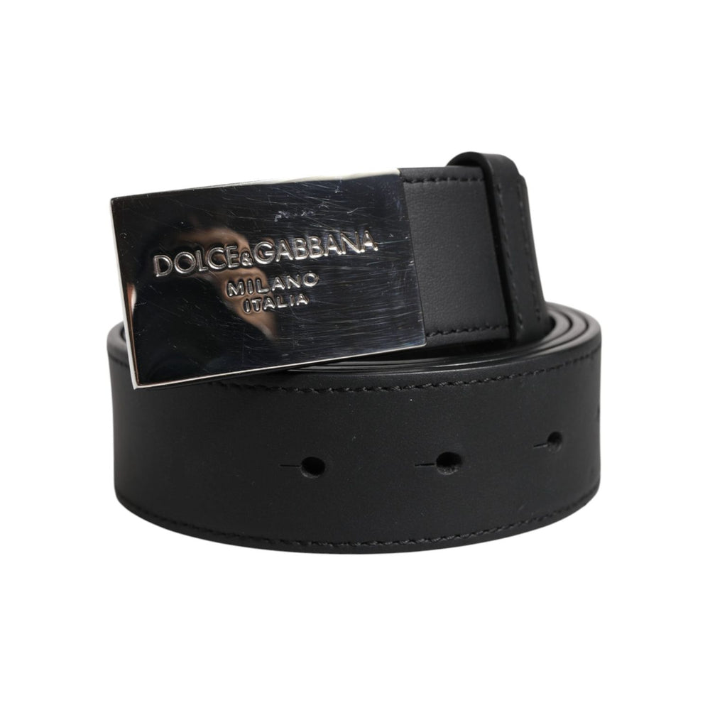 Dolce & Gabbana Black Classic Silver Metal Logo Buckle Belt BEL9416-95