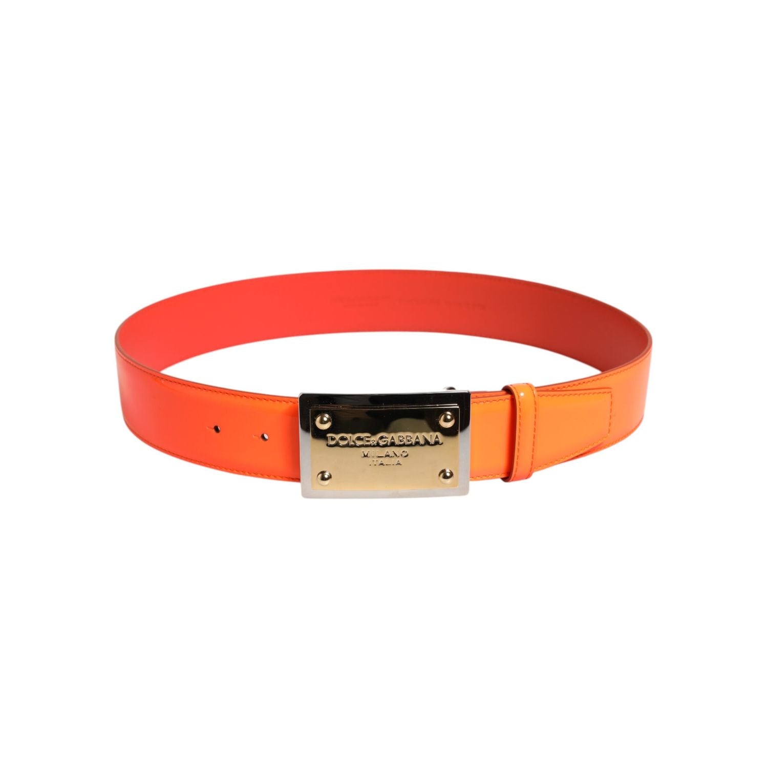 Dolce & Gabbana Orange Gold Tone Metal Logo Buckle Belt