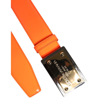Dolce & Gabbana Orange Gold Tone Metal Logo Buckle Belt