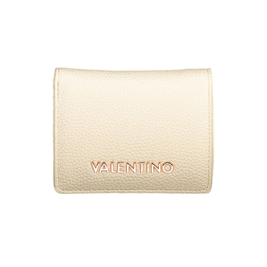 Mario Valentino Beige Polyethylene Wallet with logo, featuring card spaces, coin purse, and automatic closure made from recycled materials