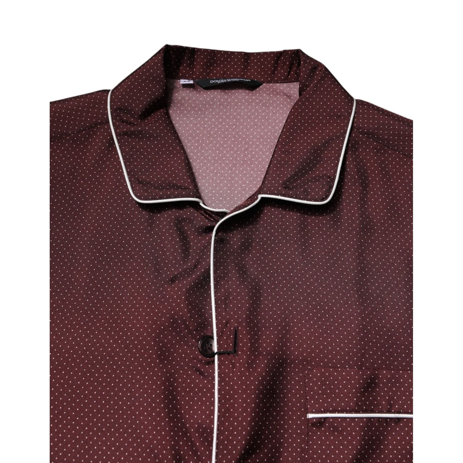 Dolce & Gabbana Burgundy Silk Dotted Long Sleeves Shirt