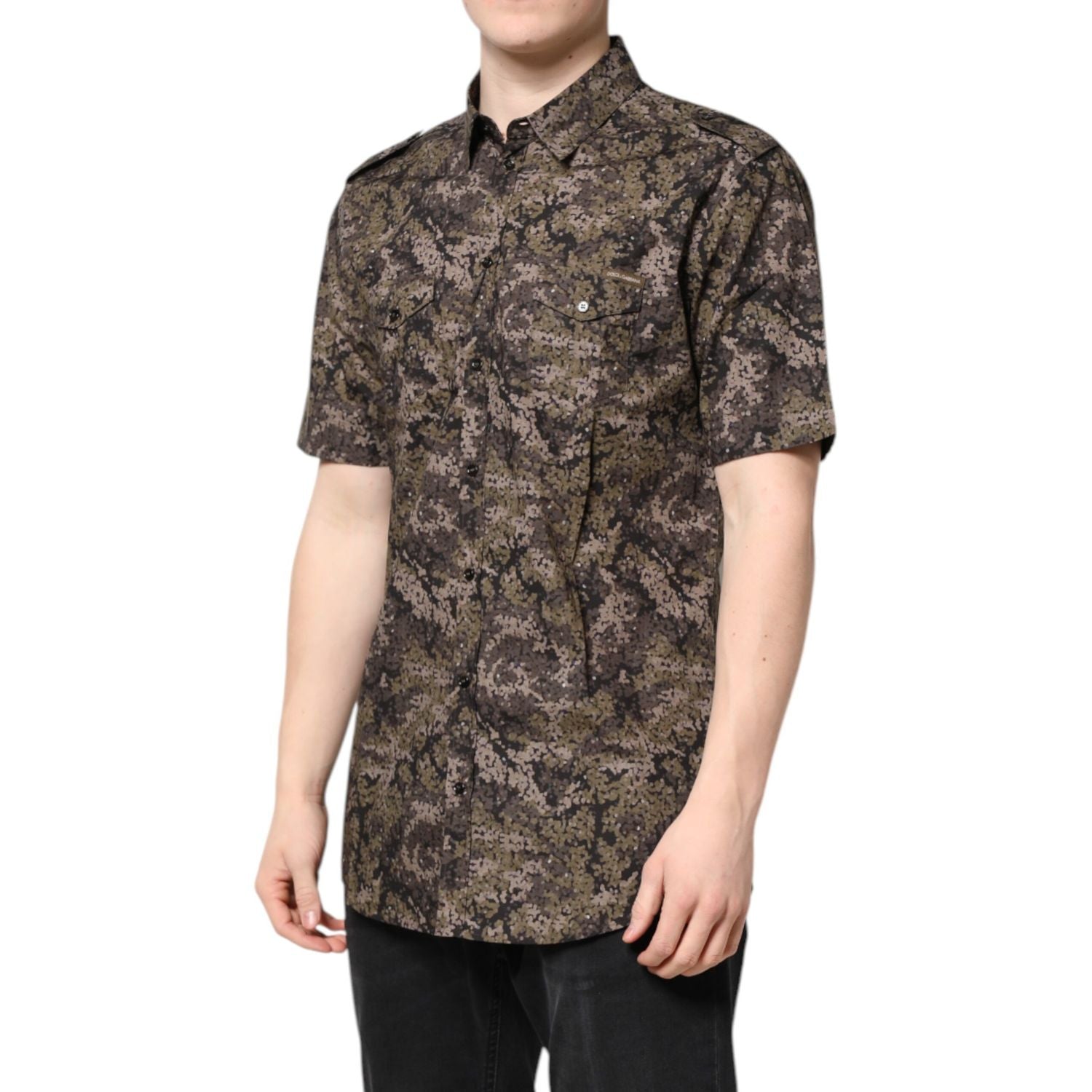 Dolce & Gabbana Multicolor Camouflage Button Down GOLD Shirt