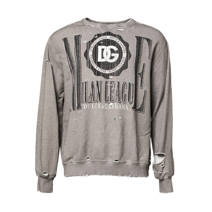 Dolce & Gabbana Gray Logo Print Crew Neck Pullover Sweater