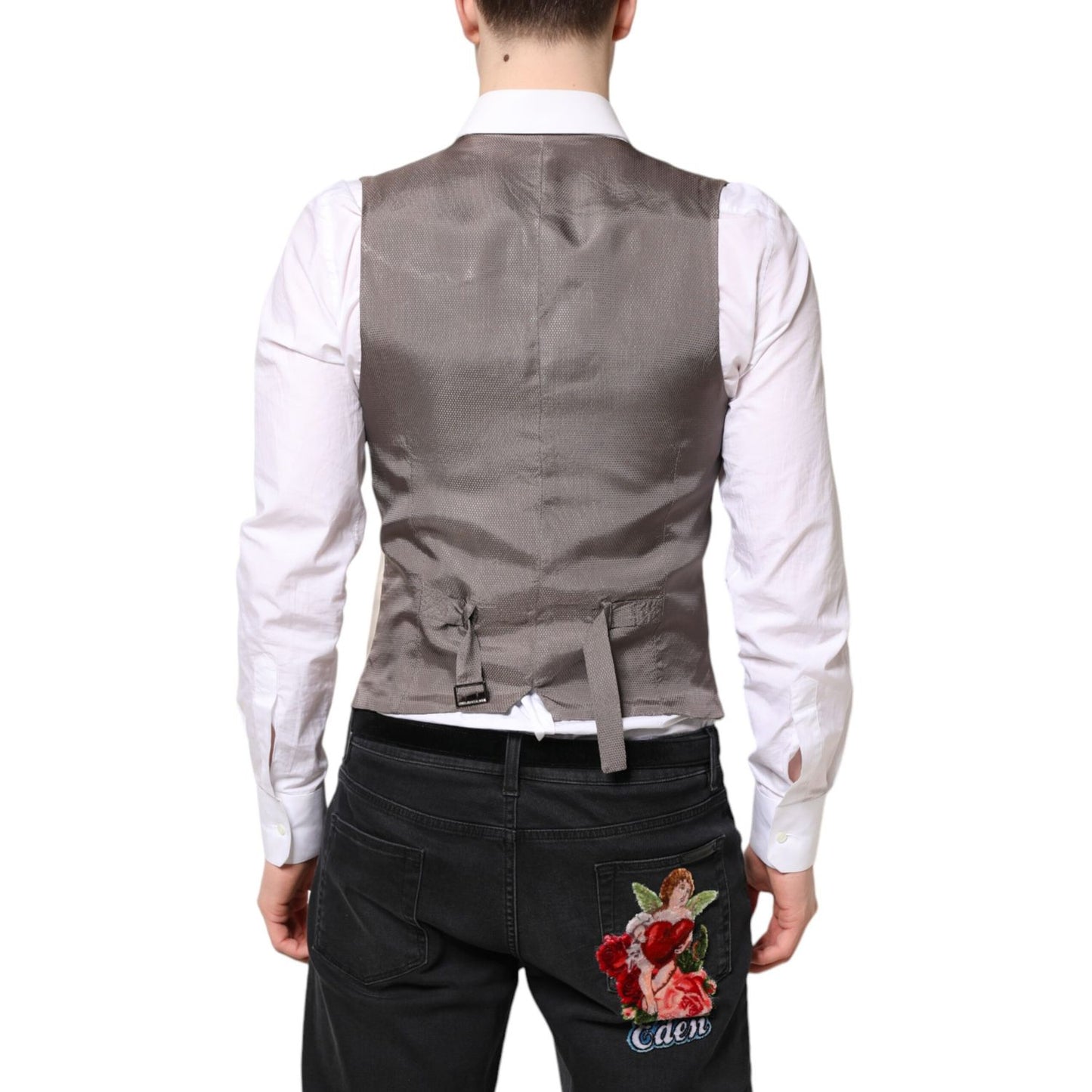 Dolce & Gabbana Beige Gray Dress Men Formal Waistcoat Vest