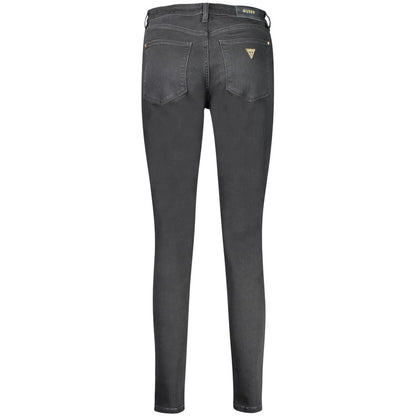 Back view of Guess Jeans Black Cotton Women Jeans showcasing 5-pocket design and iconic logo for sustainable fashion.