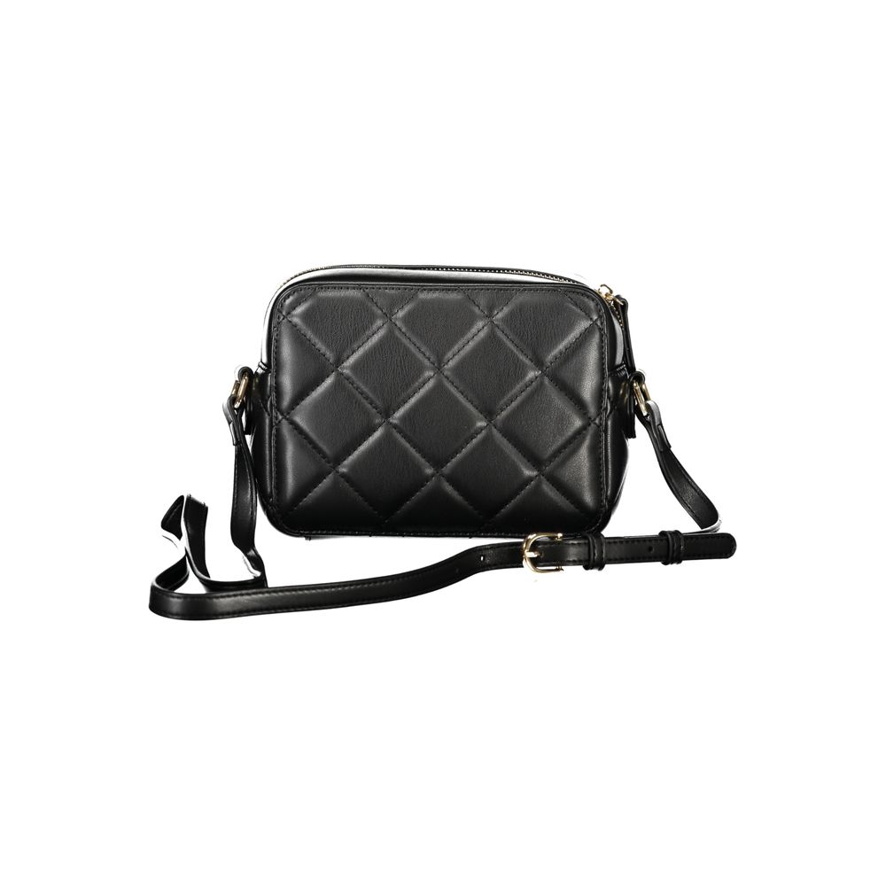 Mario Valentino Black Polyethylene Women Handbag with adjustable strap and zip closure, featuring quilted design for chic versatility.