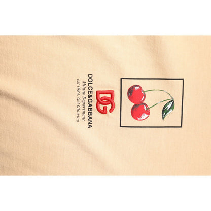 Dolce & Gabbana Beige Cotton Logo Print Crew Neck T-shirt