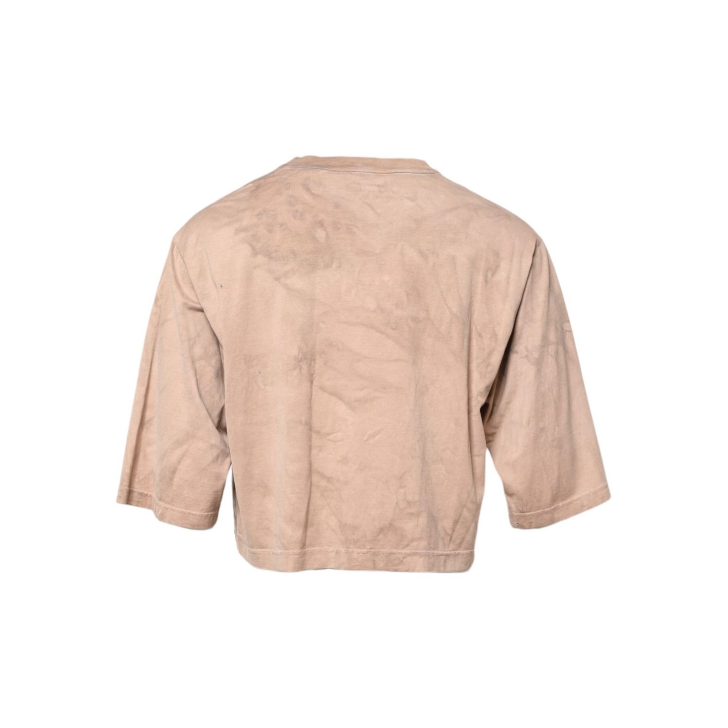 Dolce & Gabbana Beige Tie Dye Logo Print Cropped T-shirt