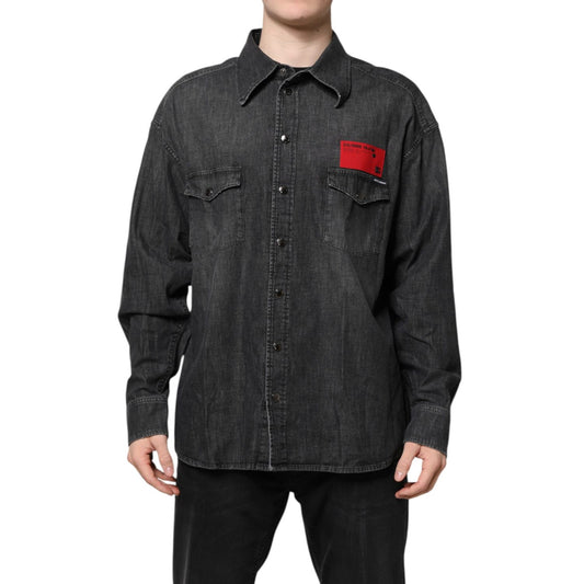 Dolce & Gabbana Gray Long Sleeves Button Down Denim Shirt
